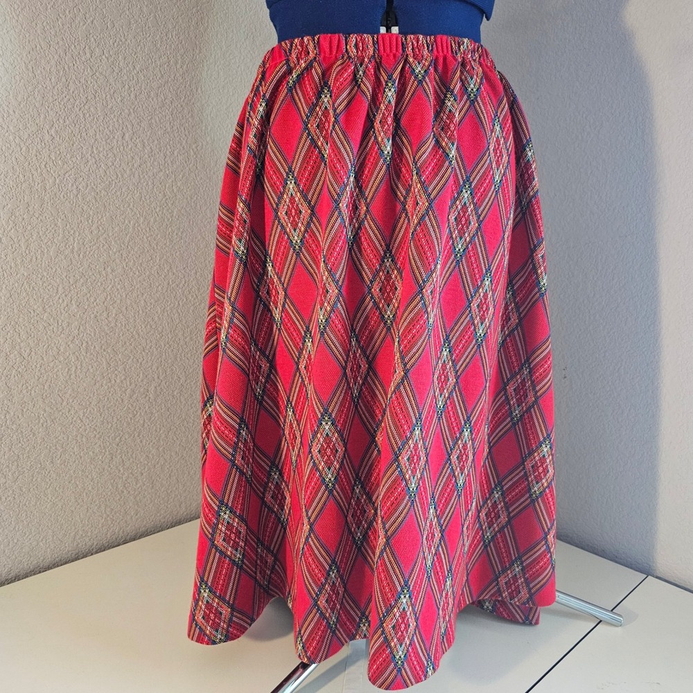 Vintage‎ plaid red skirt 60s 70s knee length lrg xl preppy